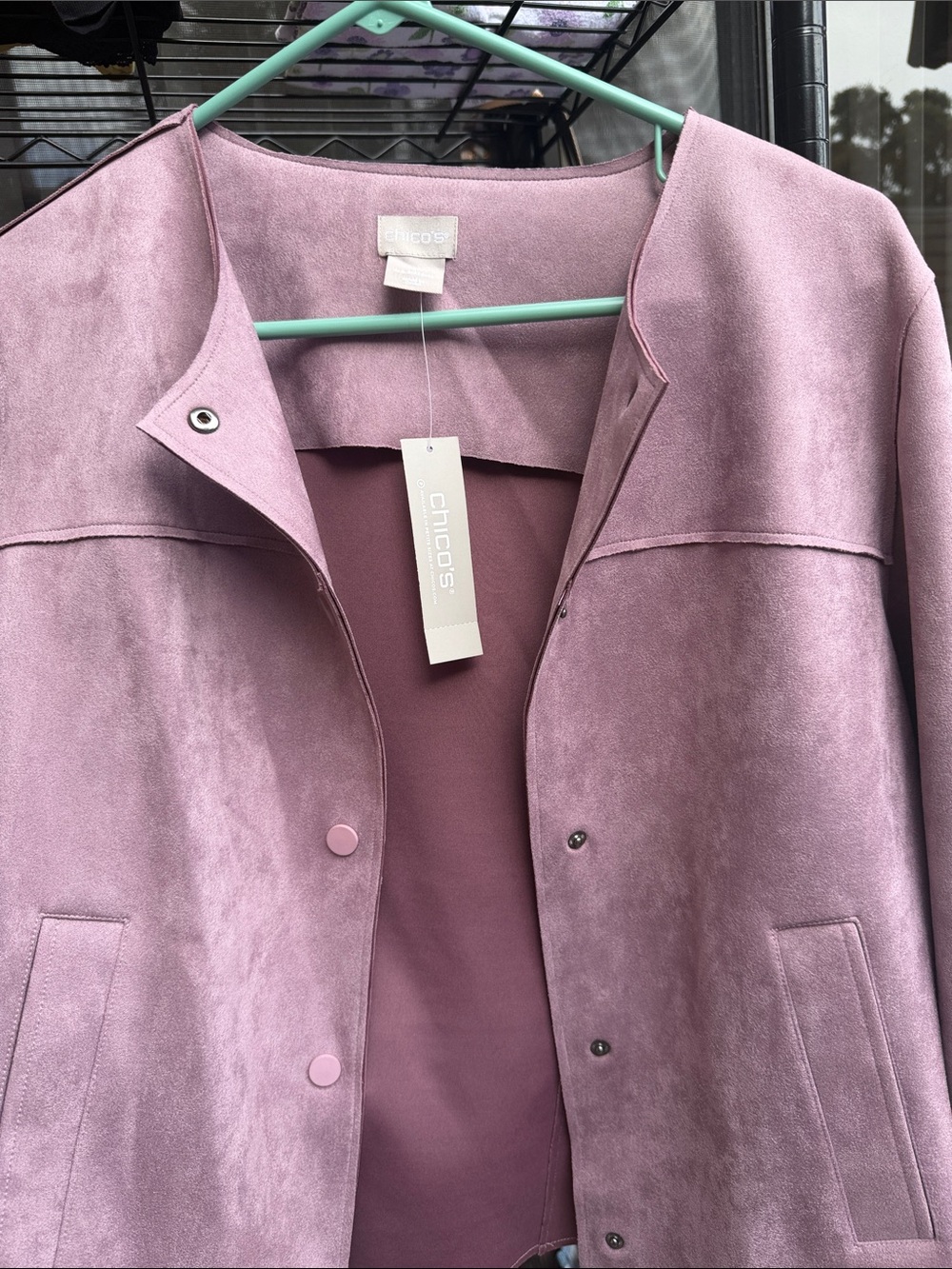 Chico's Dusty Mauve Snap-Front Teddy Jacket
